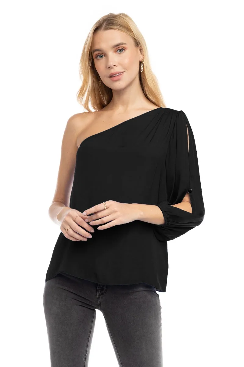 One Shoulder Balloon Cut Out Sleeve