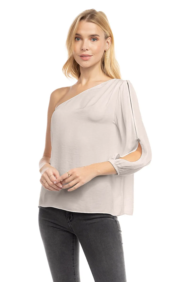 One Shoulder Balloon Cut Out Sleeve