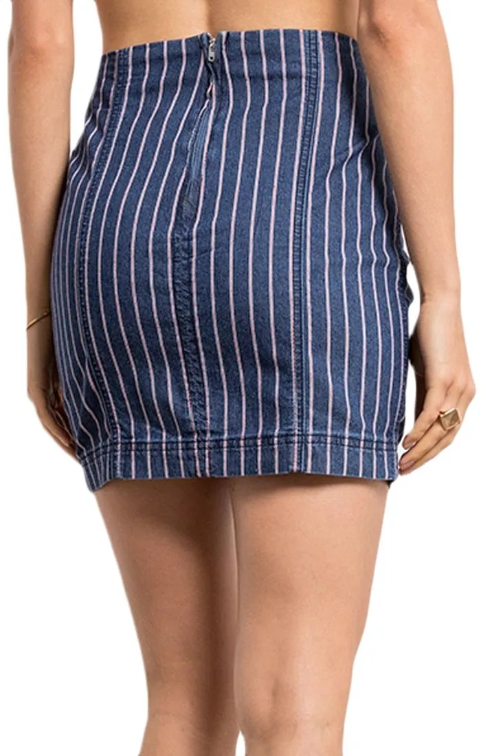 Others Follow Lexi Pin Stripe Skirt in Dark Indigo