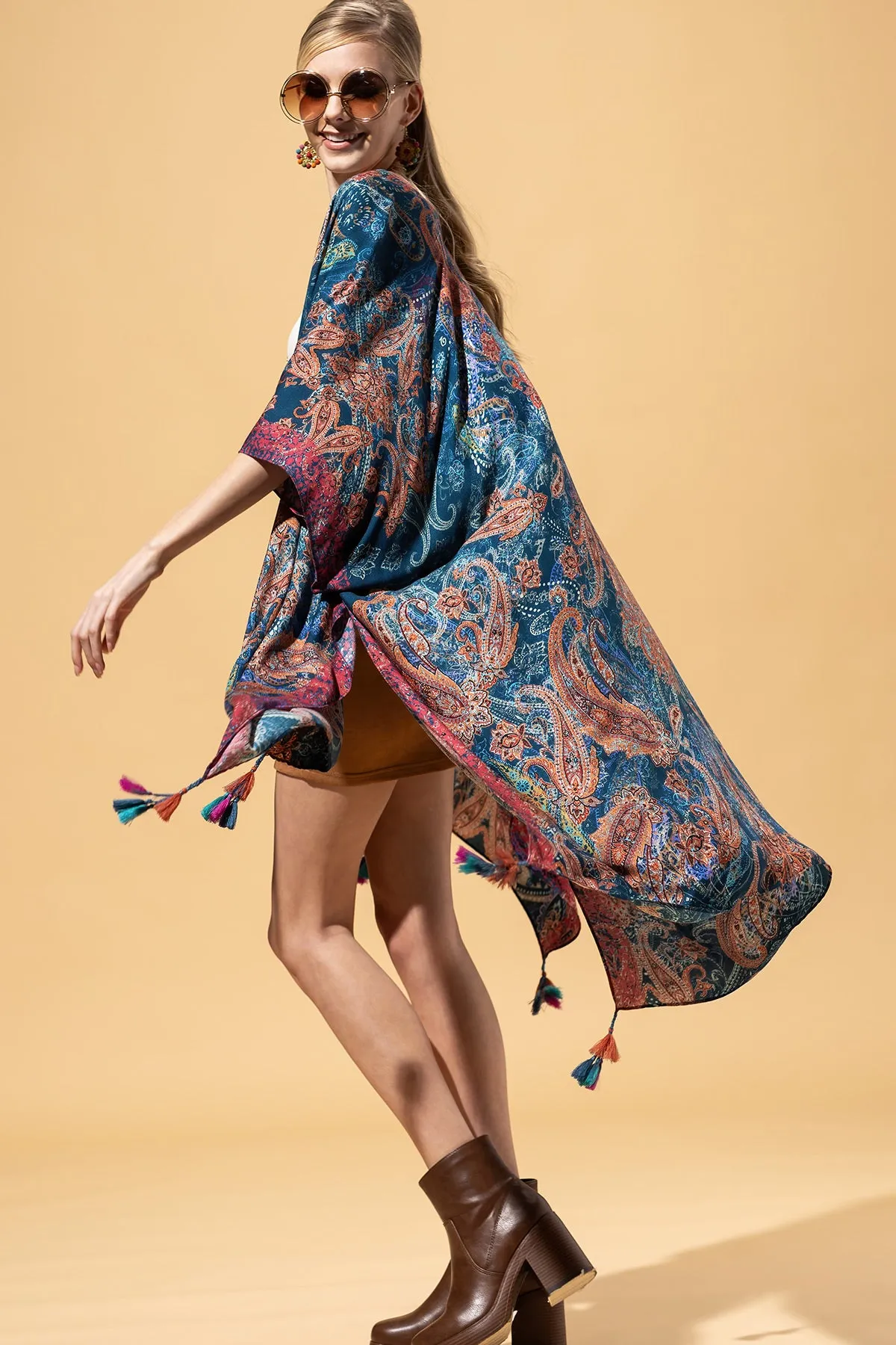 Paisley Shadow Tassel Kimono