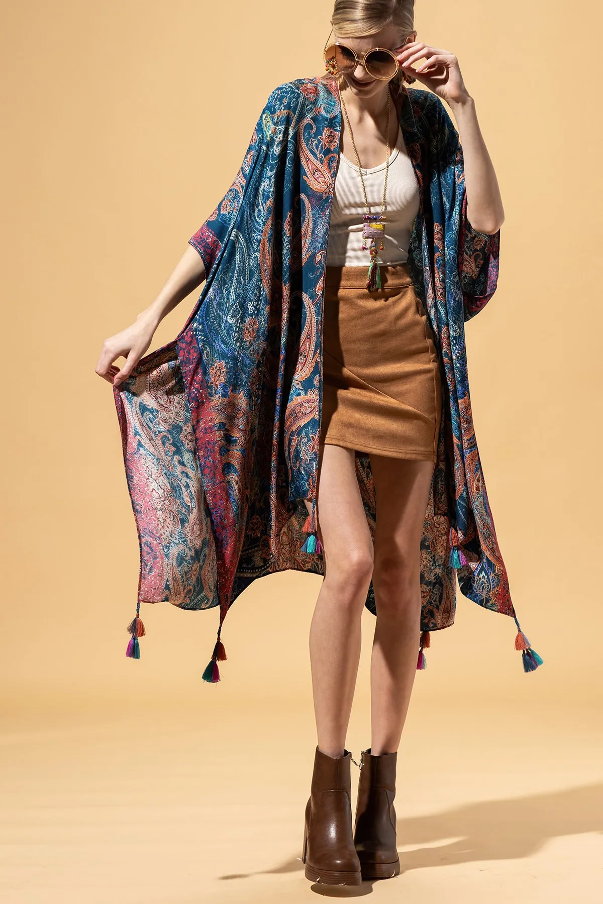 Paisley Shadow Tassel Kimono