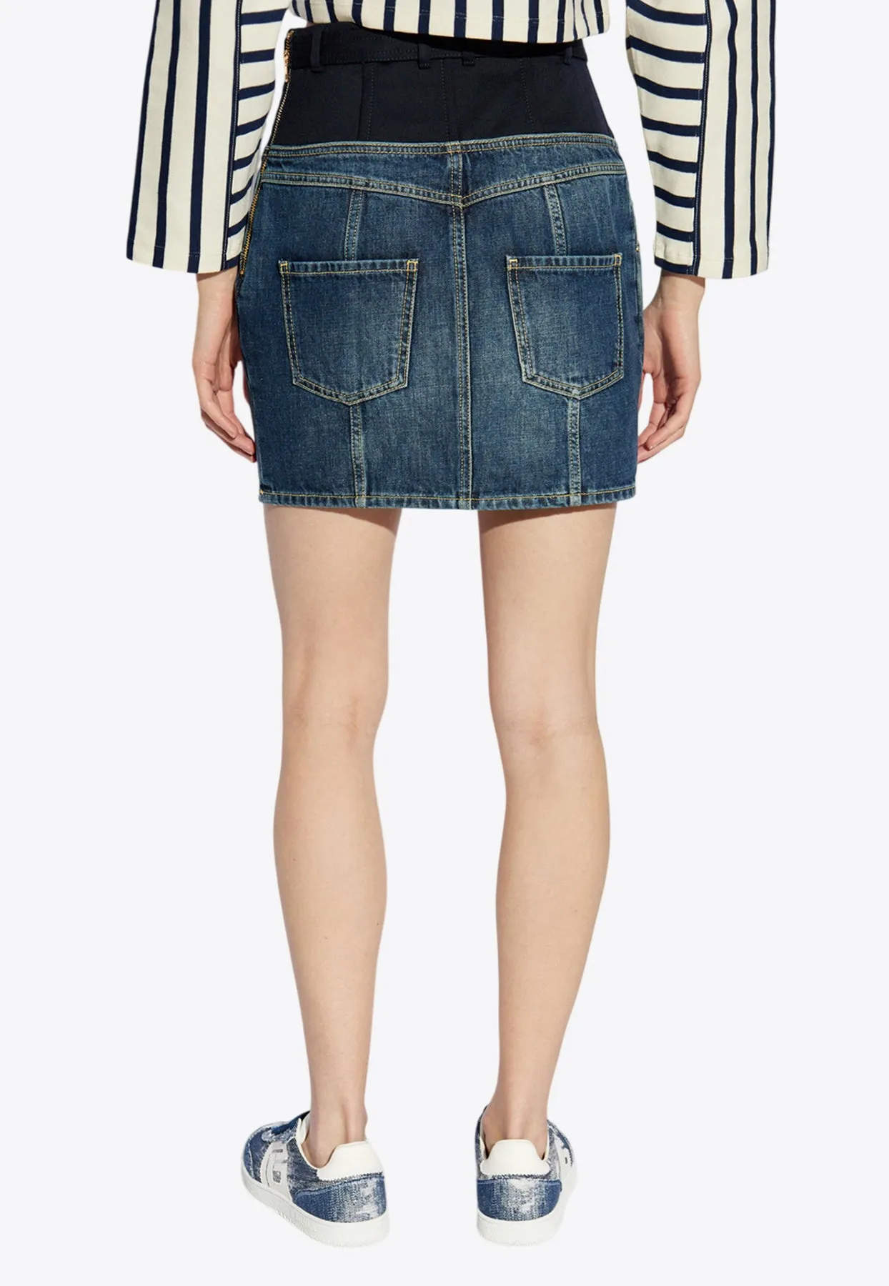 Paneled Mini Denim Skirt