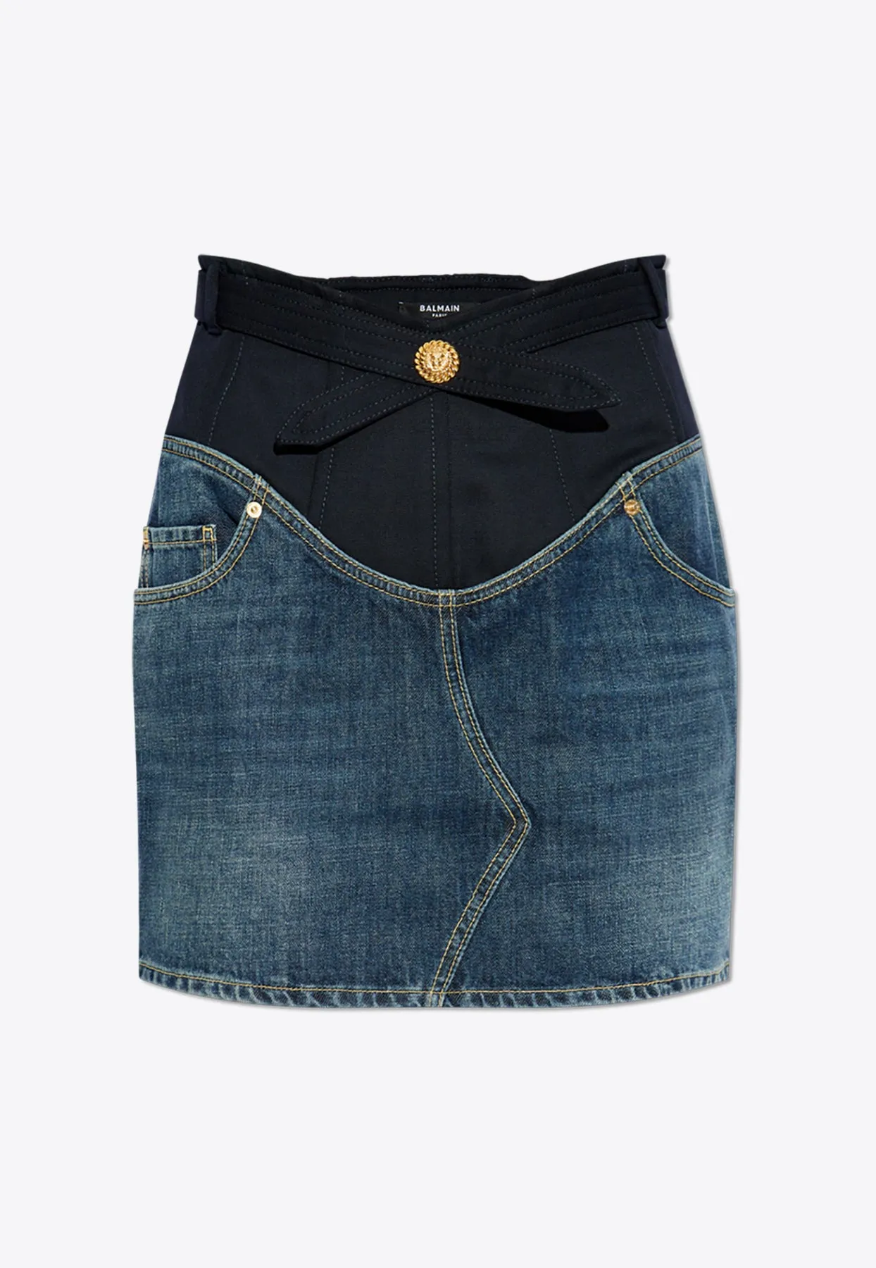 Paneled Mini Denim Skirt