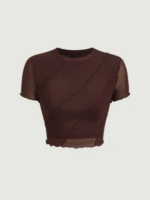Parien Lettuce Trim Mesh Panel Crop Tee