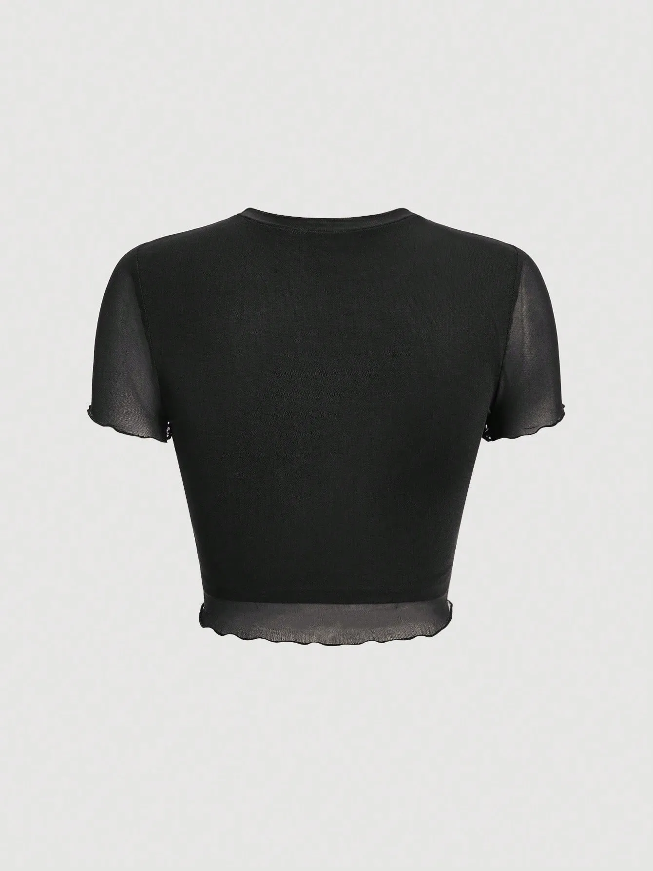 Parien Lettuce Trim Mesh Panel Crop Tee