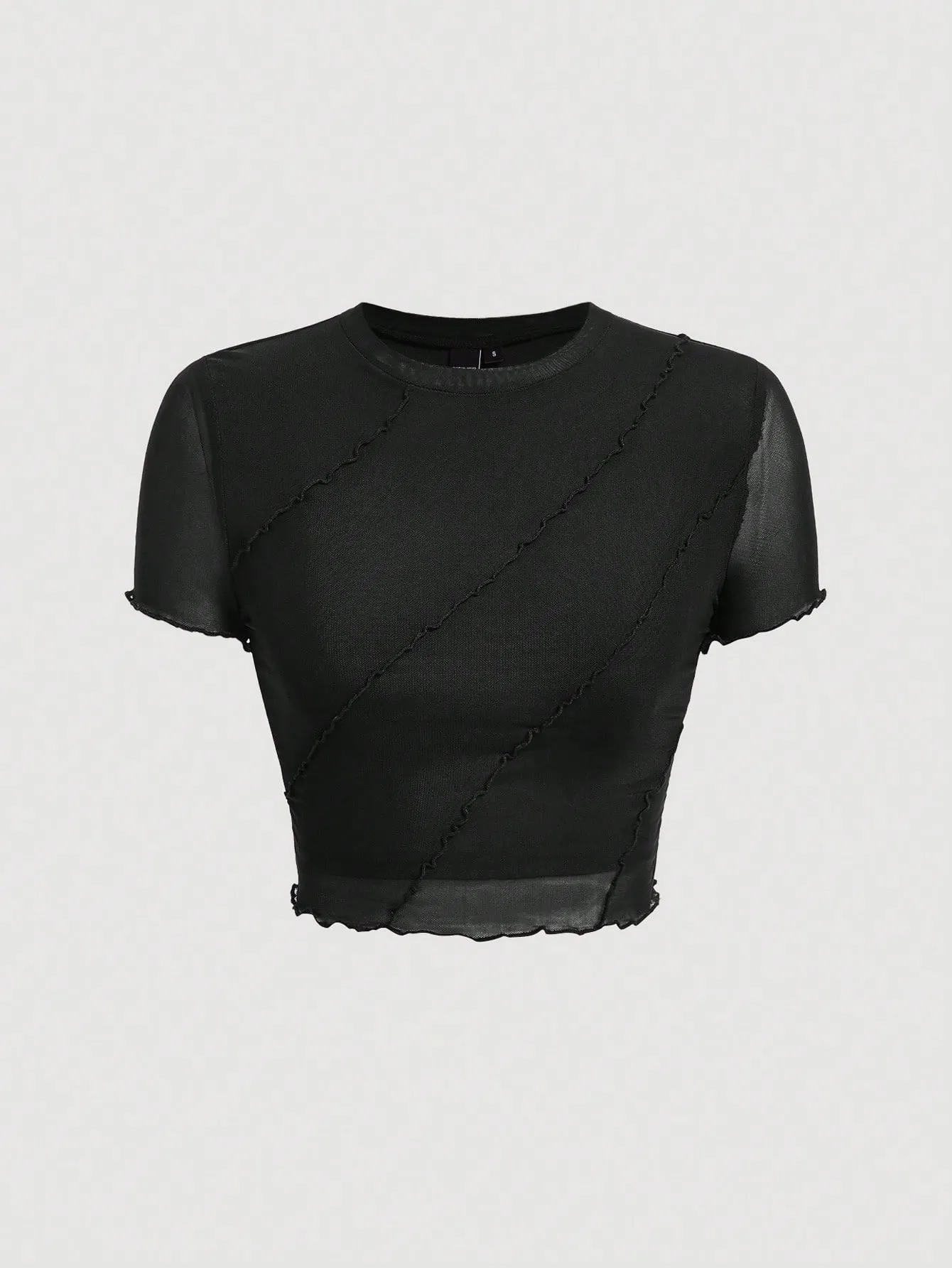 Parien Lettuce Trim Mesh Panel Crop Tee