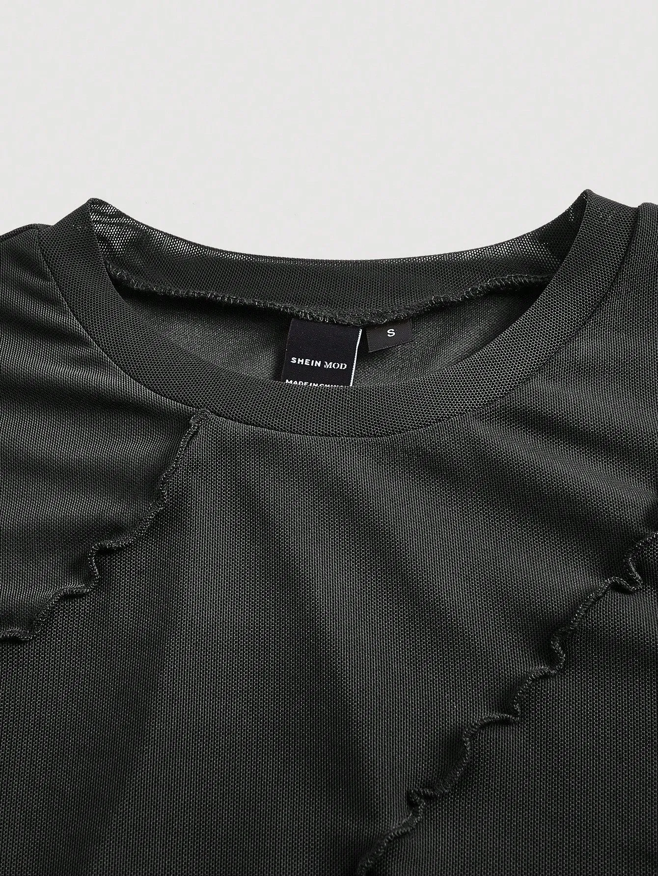 Parien Lettuce Trim Mesh Panel Crop Tee