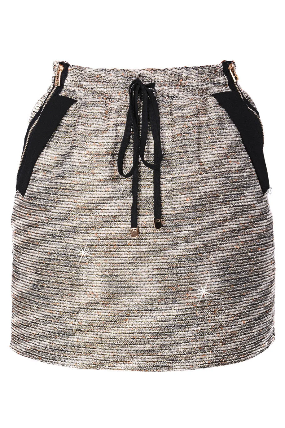 PEPLUM Γκρι Μπεζ Κοντή Φούστα