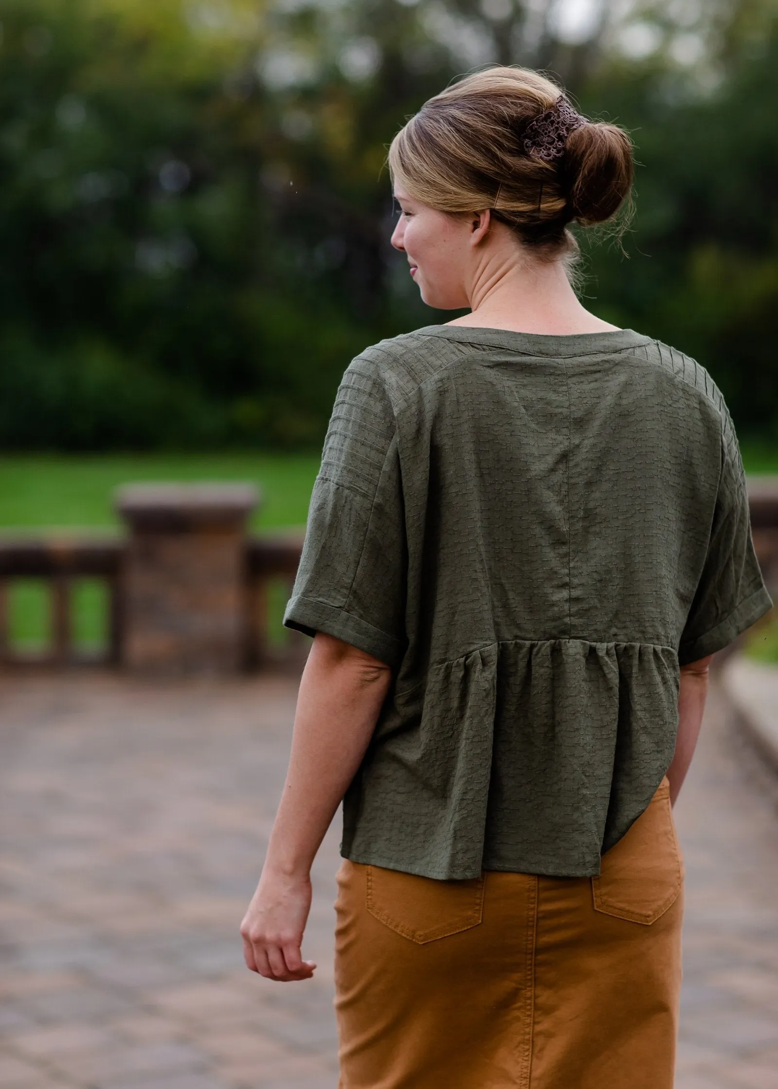 Pin-Tuck Textured Linen Tassel Half Sleeve Top - FINAL SALE