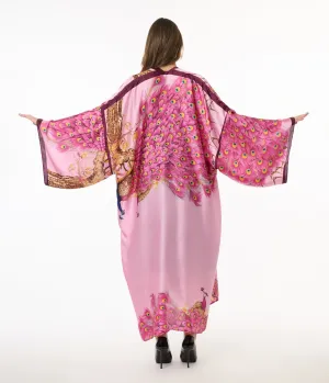 Pink Peacock Satin Kimono