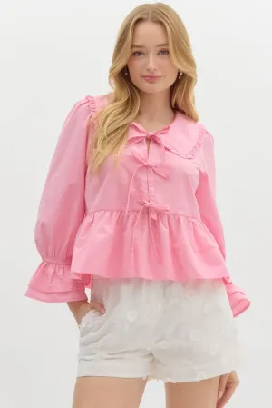 Pink Peter Pan Collared Peplum Top