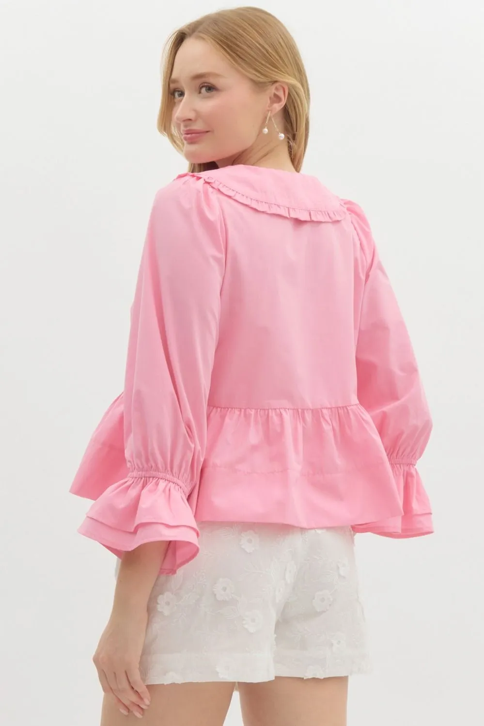 Pink Peter Pan Collared Peplum Top