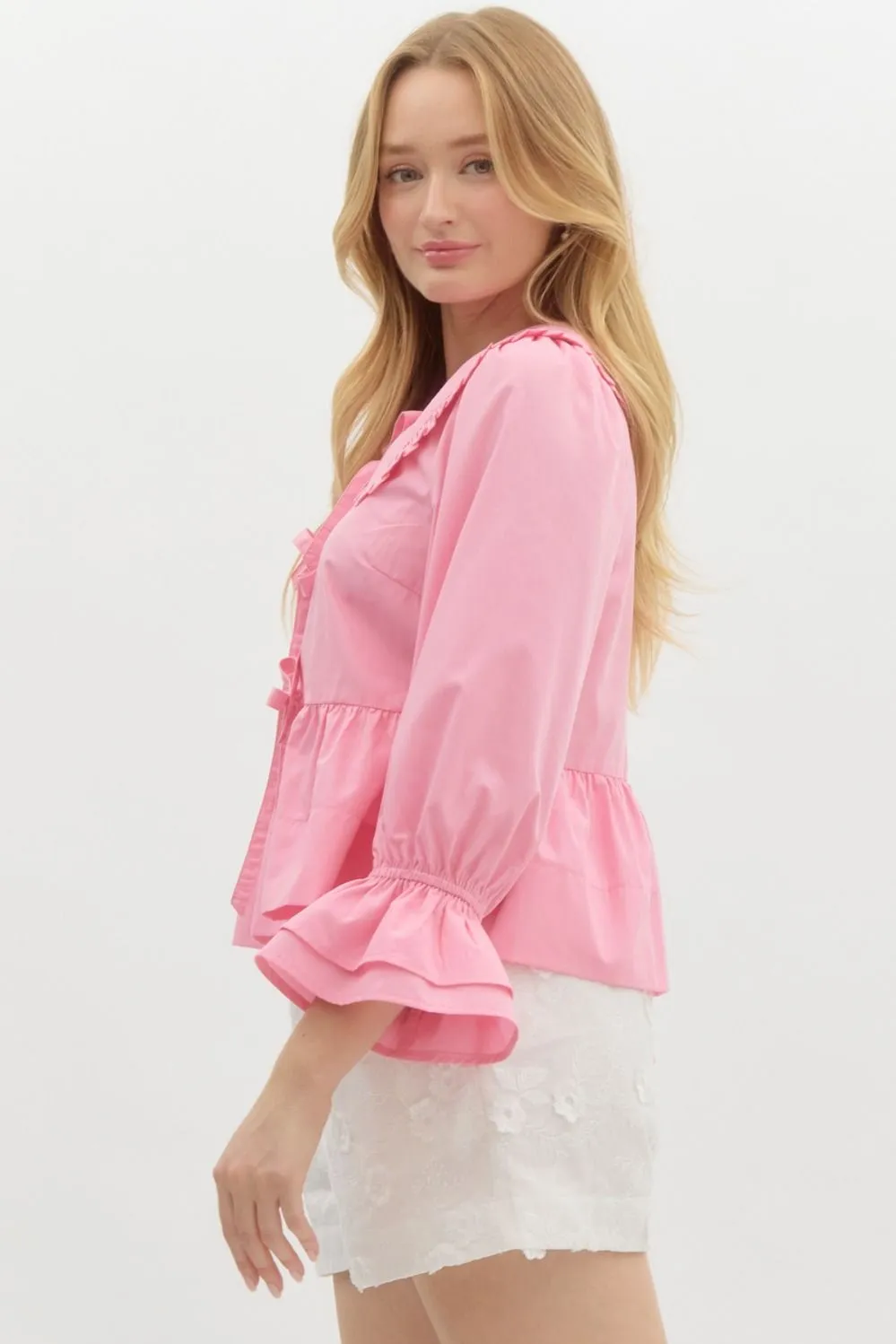 Pink Peter Pan Collared Peplum Top