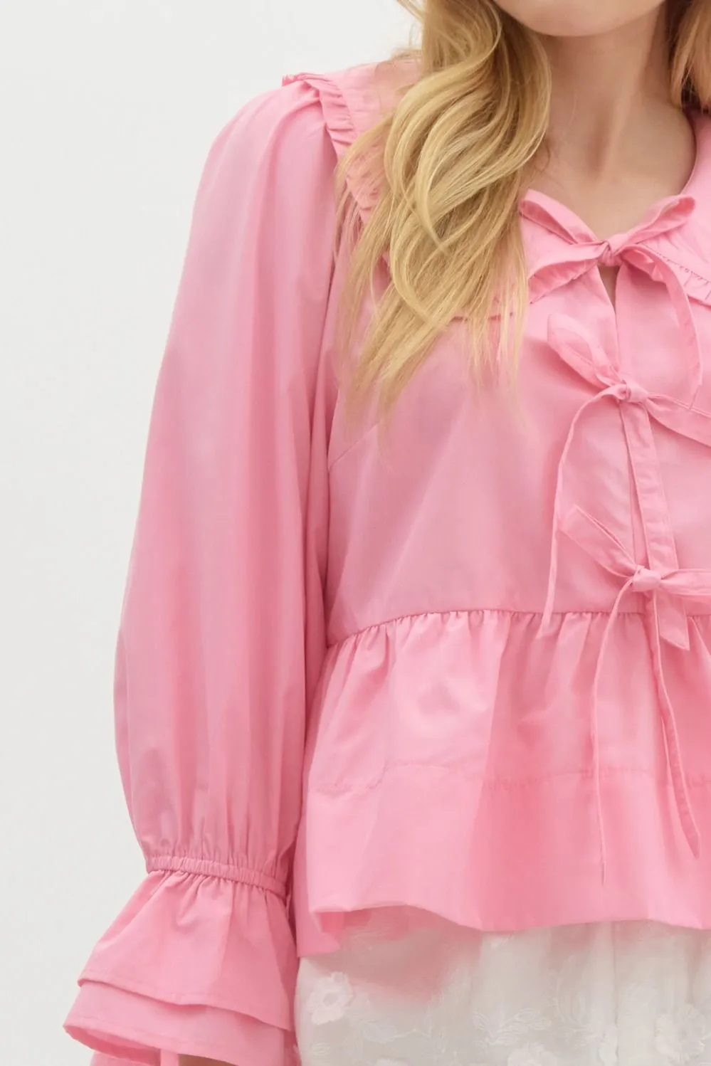 Pink Peter Pan Collared Peplum Top