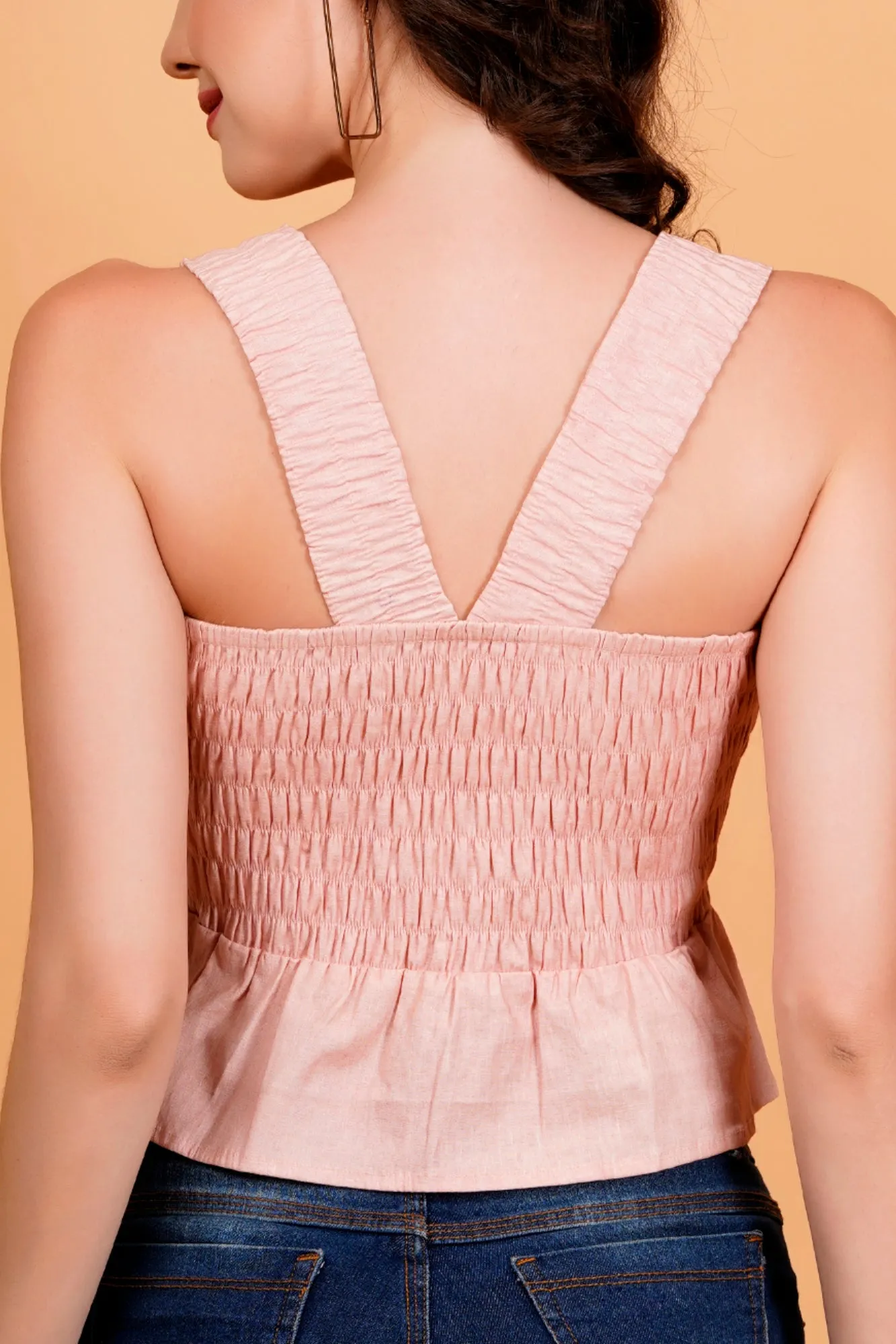 Pink Smocked Peplum Top