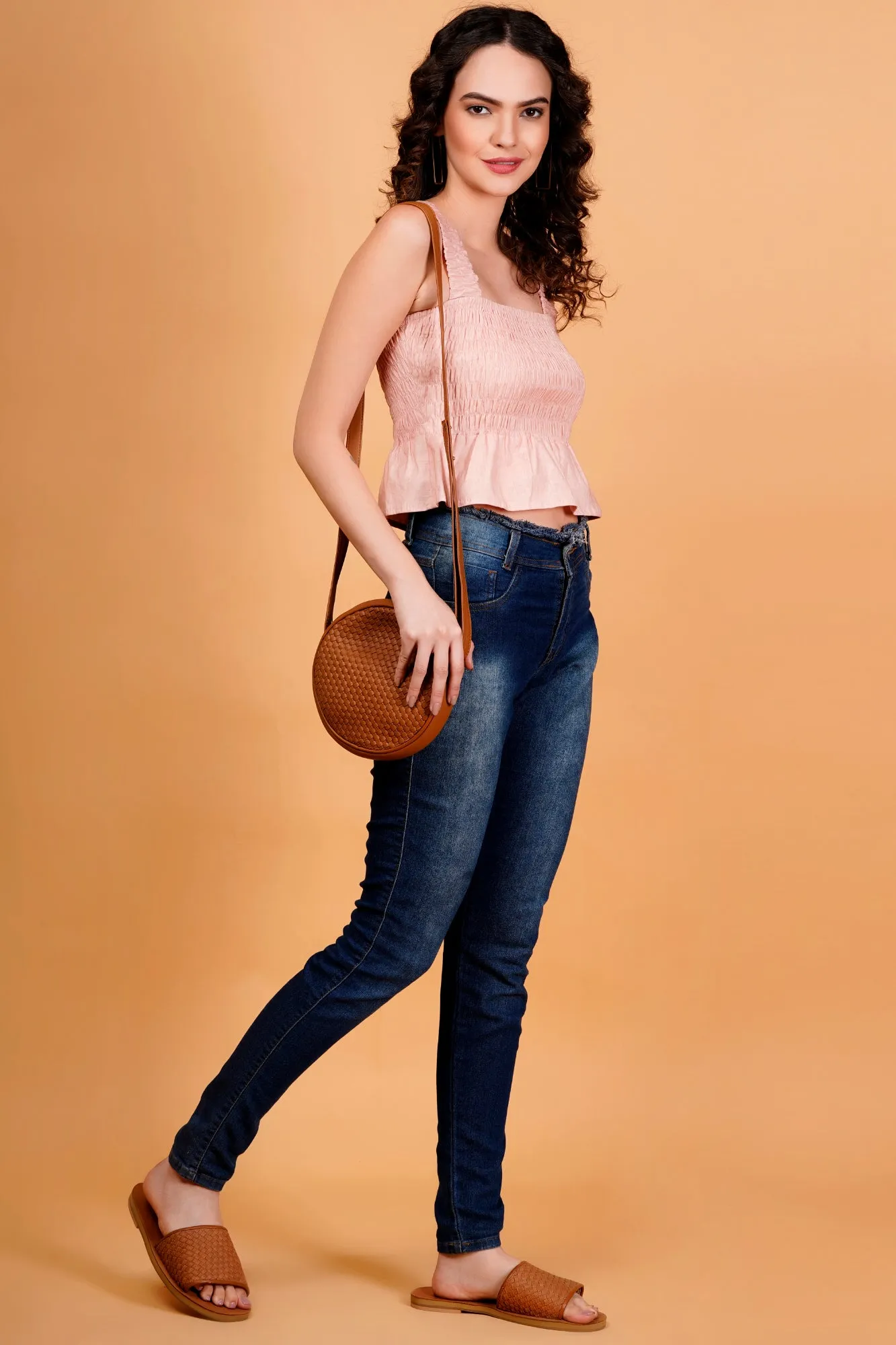 Pink Smocked Peplum Top