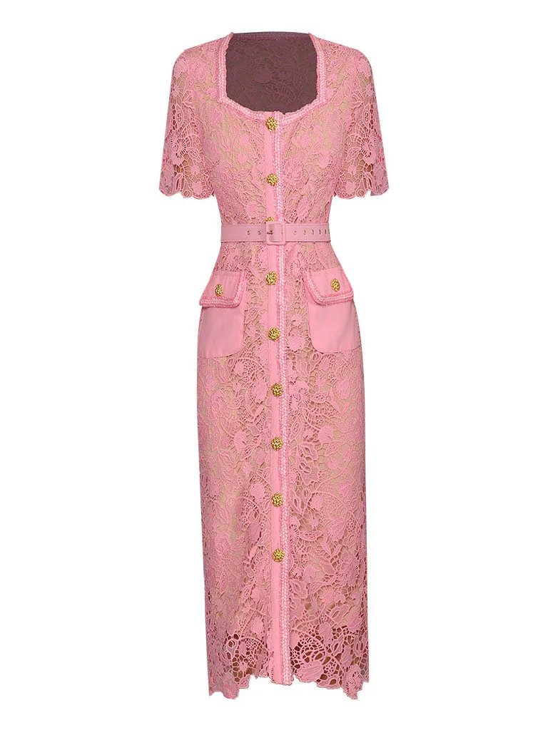 Pink Sweet Lace 1950s Vintage Bodycon Dress