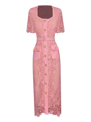 Pink Sweet Lace 1950s Vintage Bodycon Dress