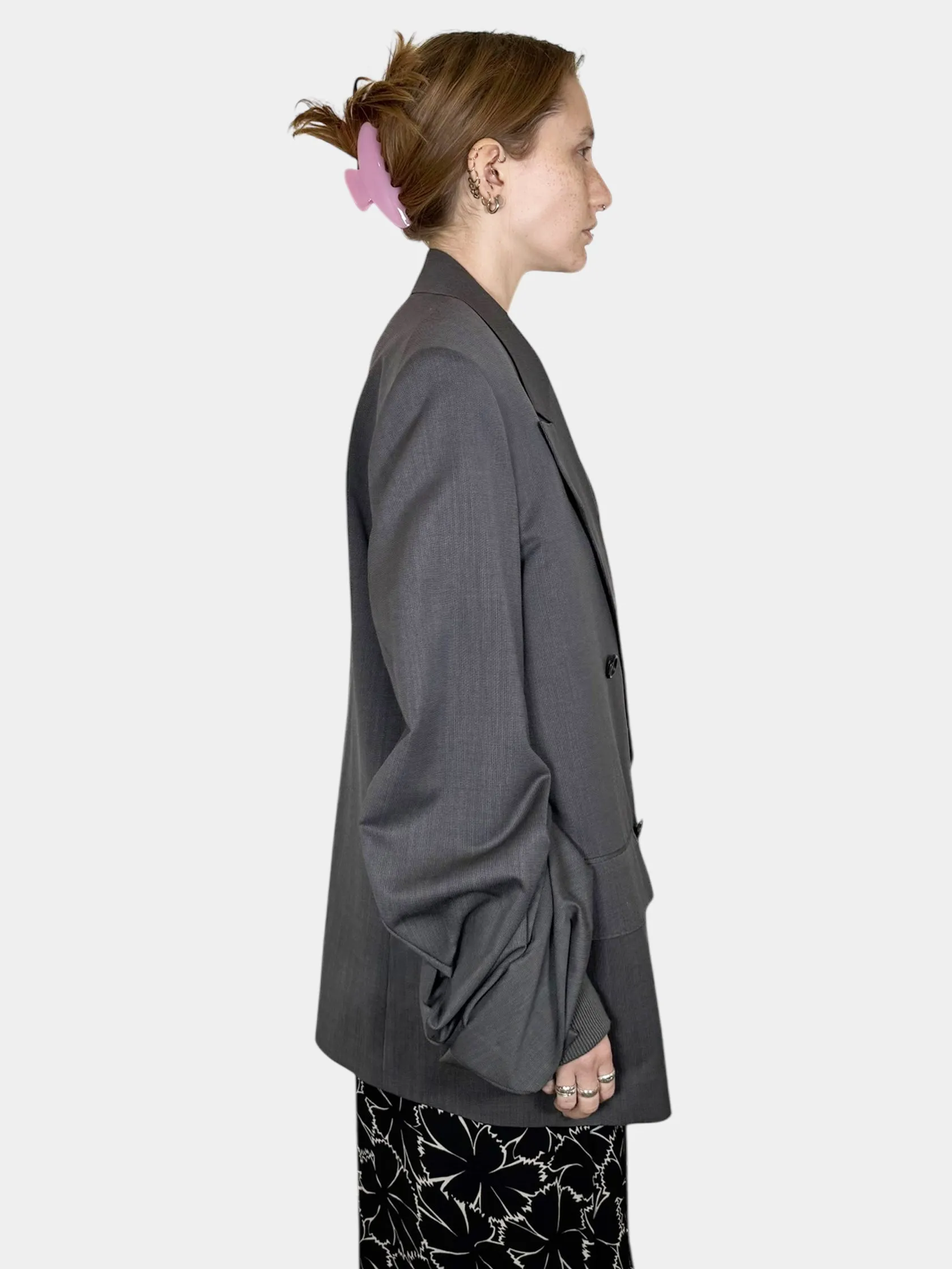 Pleated Sleeve Double-Breasted Blazer