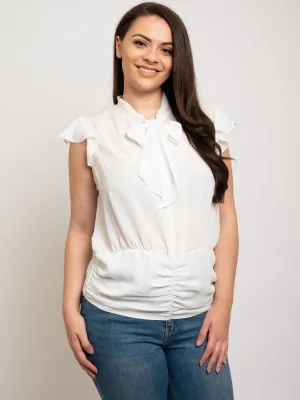 PLUS SIZE FRILL CAP SLEEVES WAIST SHIRRING TOP