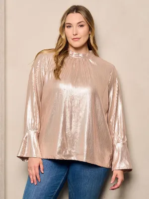 PLUS SIZE LONG BELL SLEEVE SEQUINS DETAILED BLOUSE TOP