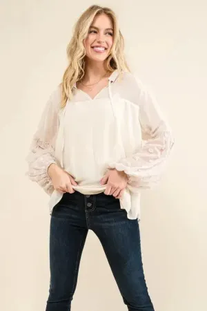 Polka Dot Balloon Sleeve Woven Cream Blouse – Playful, Feminine, and On-Trend Style