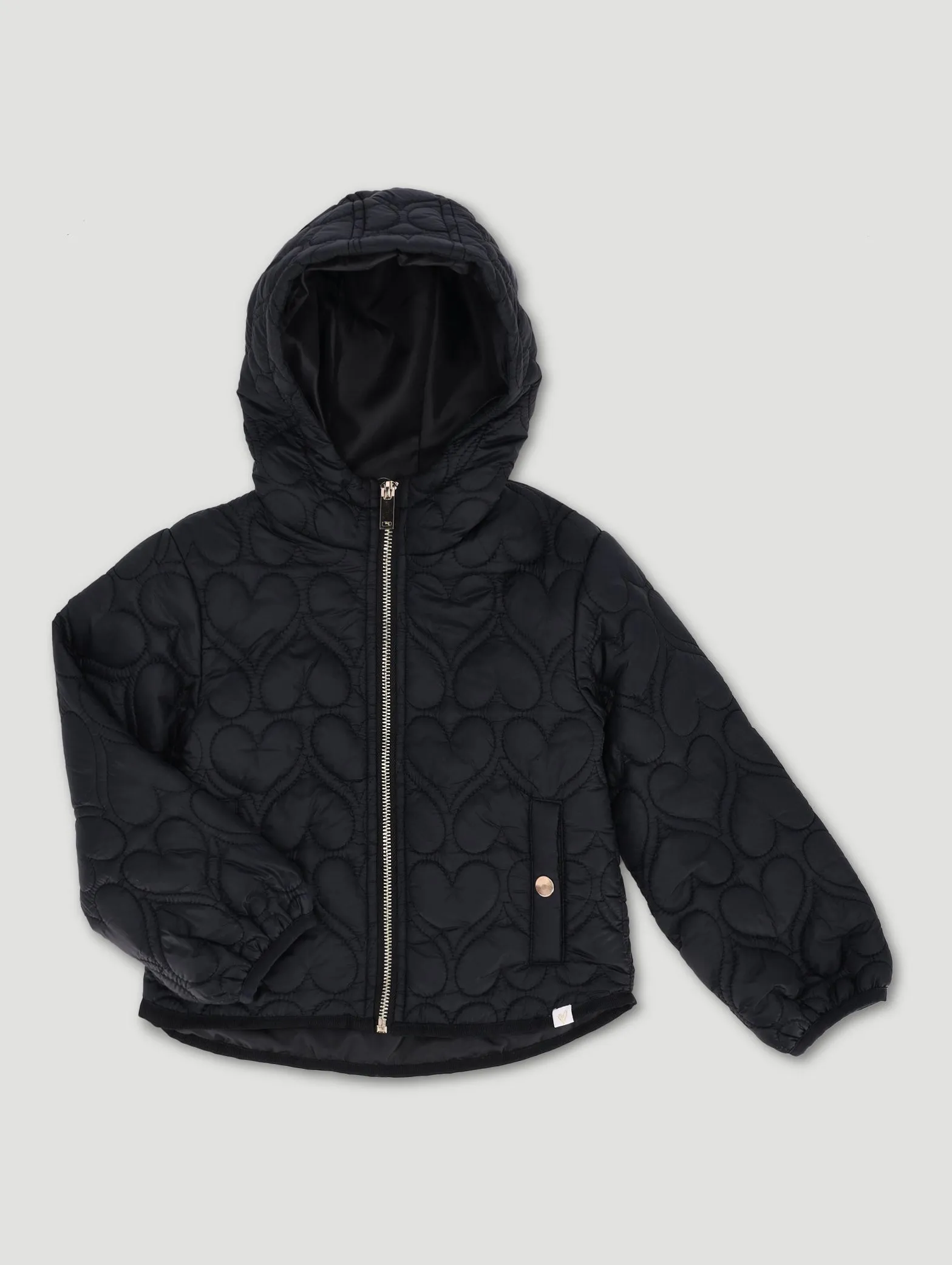 Pre-Girls Hooded Heart Quilted Puffer - Black