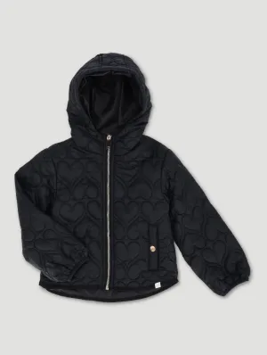 Pre-Girls Hooded Heart Quilted Puffer - Black