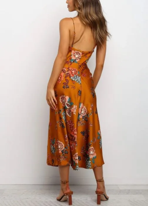 Printed Satin midi dress