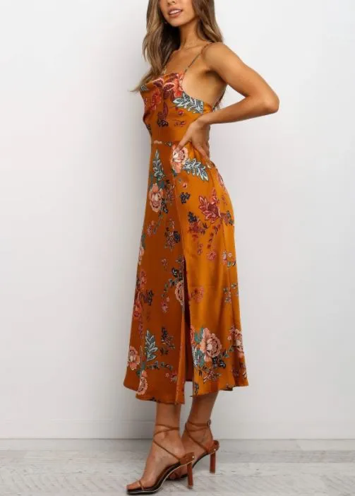 Printed Satin midi dress