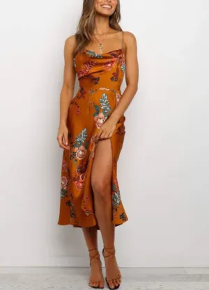 Printed Satin midi dress