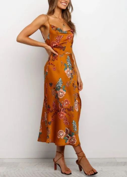 Printed Satin midi dress