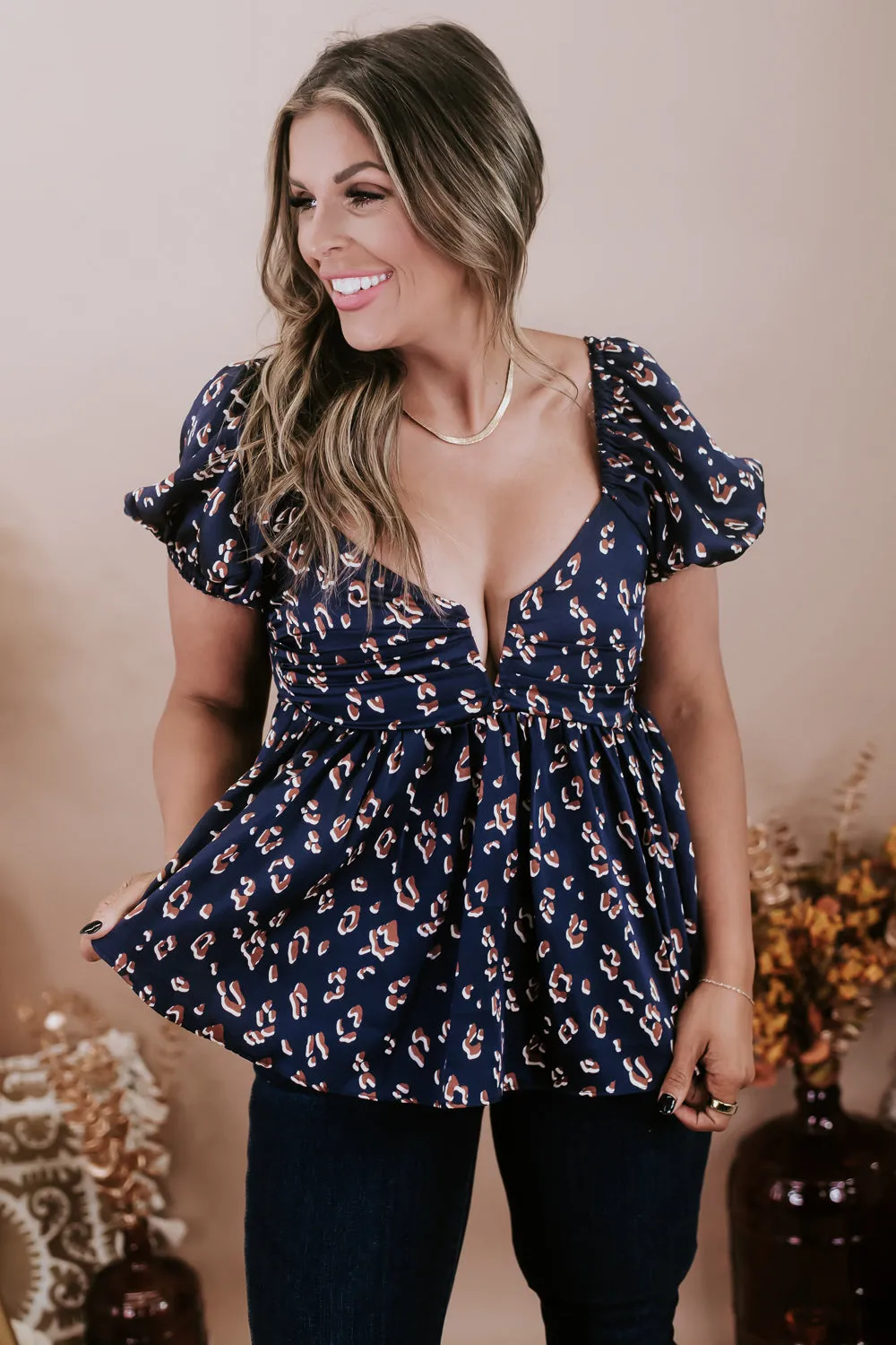 Printed V- Neck Blouse