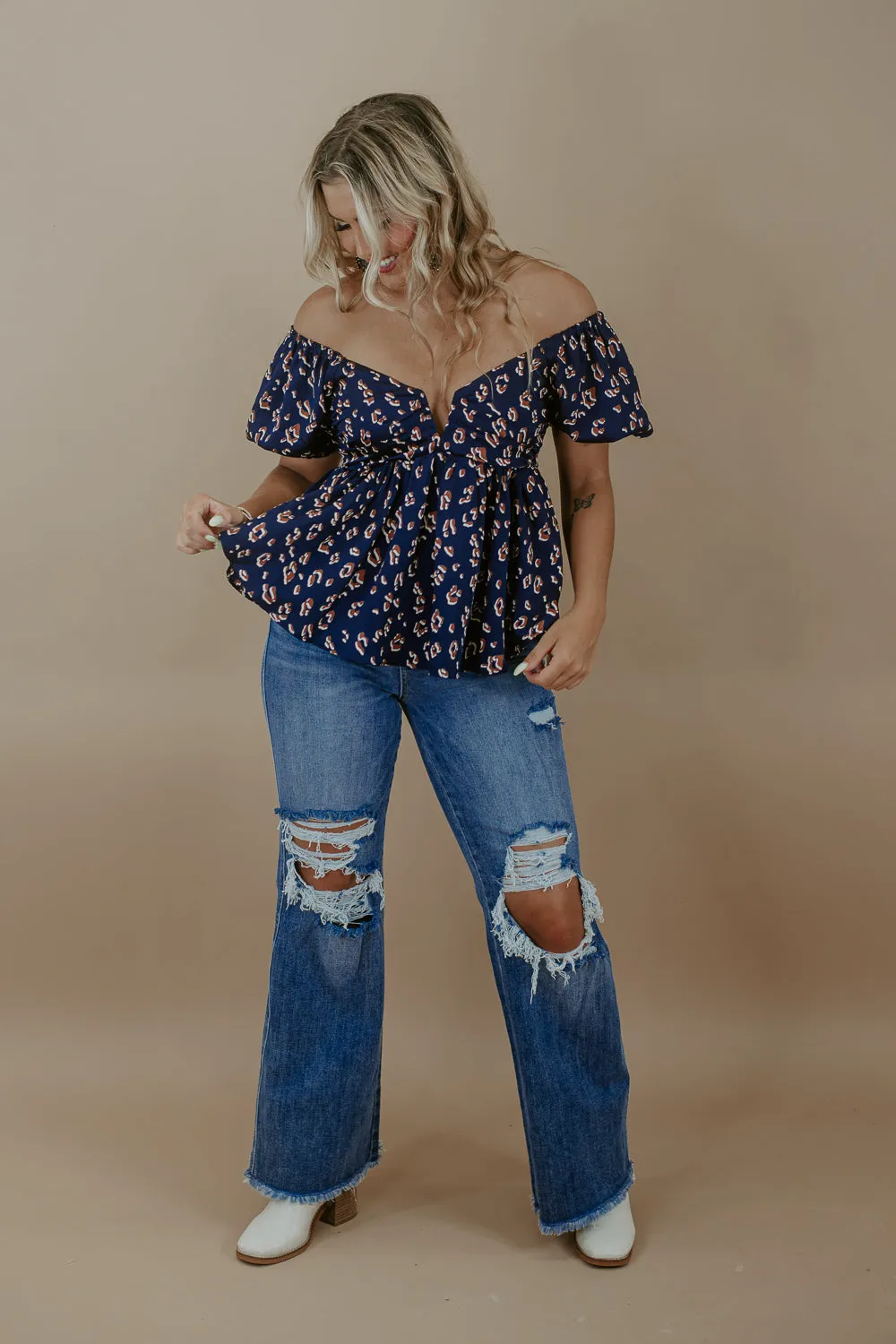 Printed V- Neck Blouse