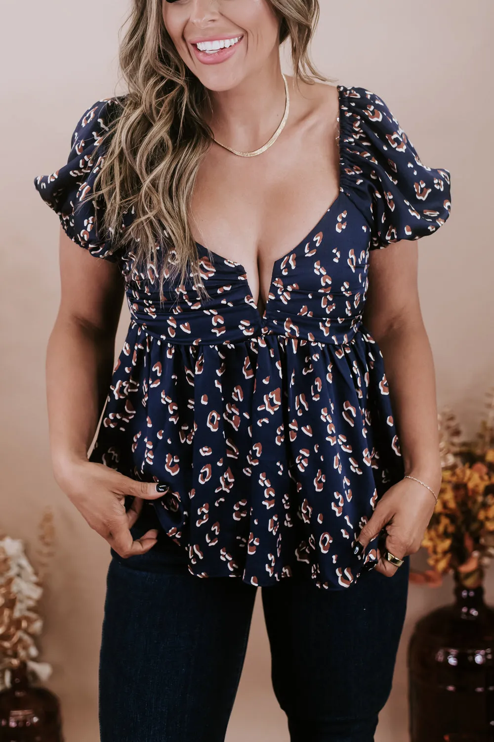 Printed V- Neck Blouse