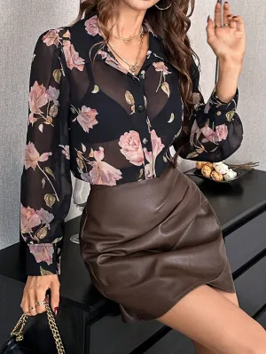 Privé Floral Print Button Front Blouse Without Bra