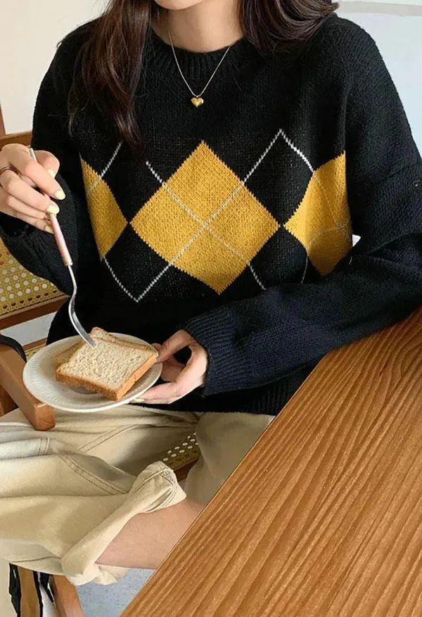 Pull douillet au motif argyle original