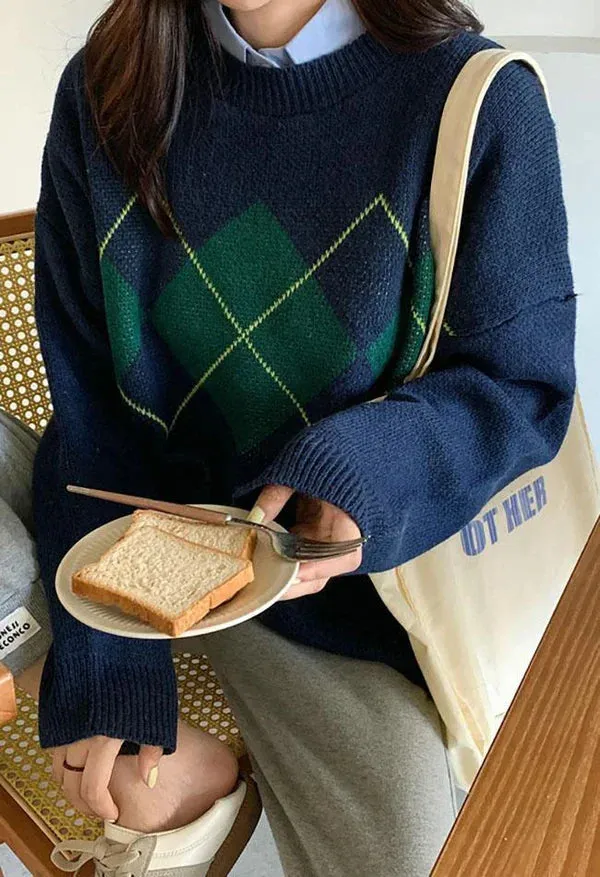 Pull douillet au motif argyle original