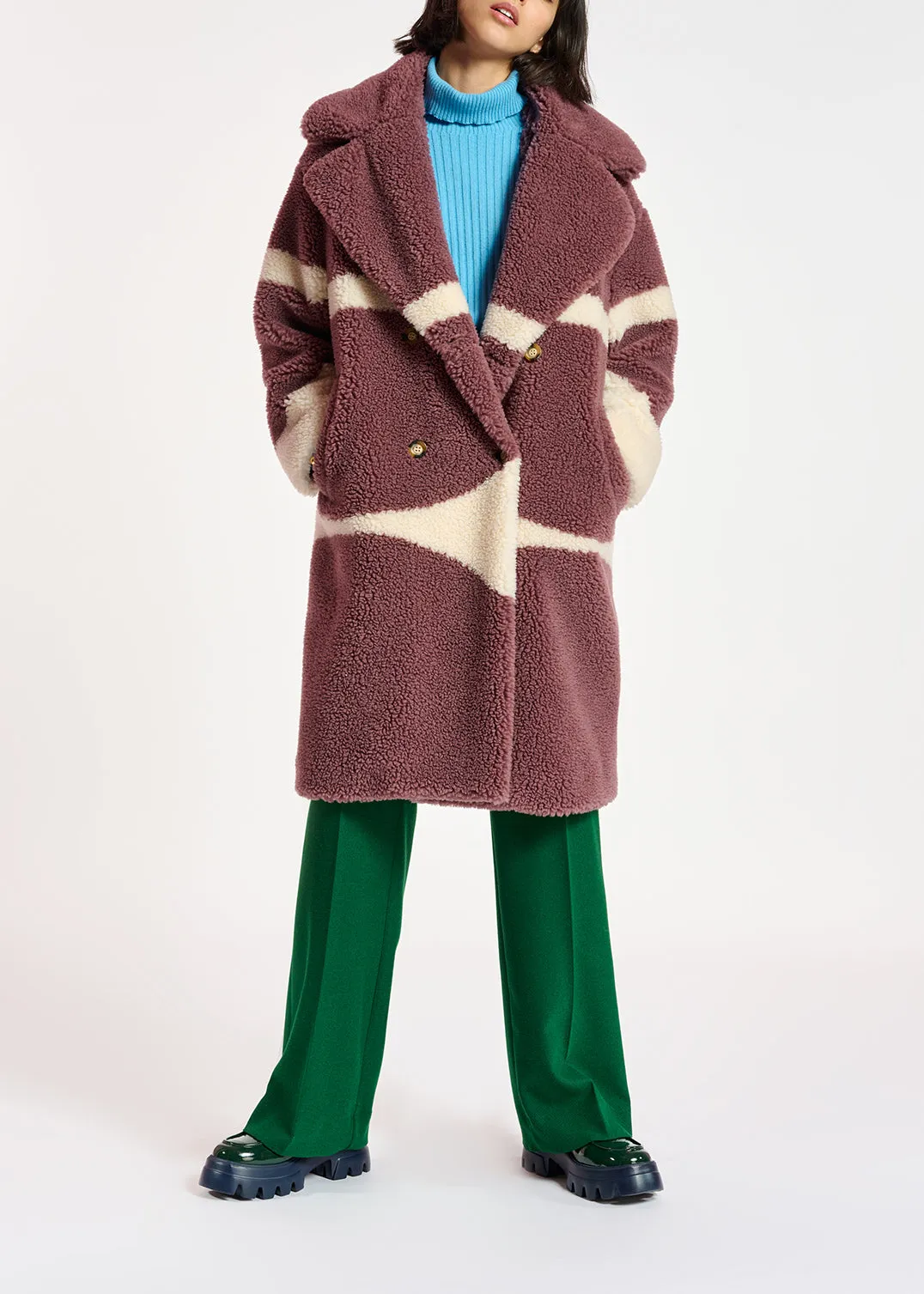 Purple and off-white teddy coat