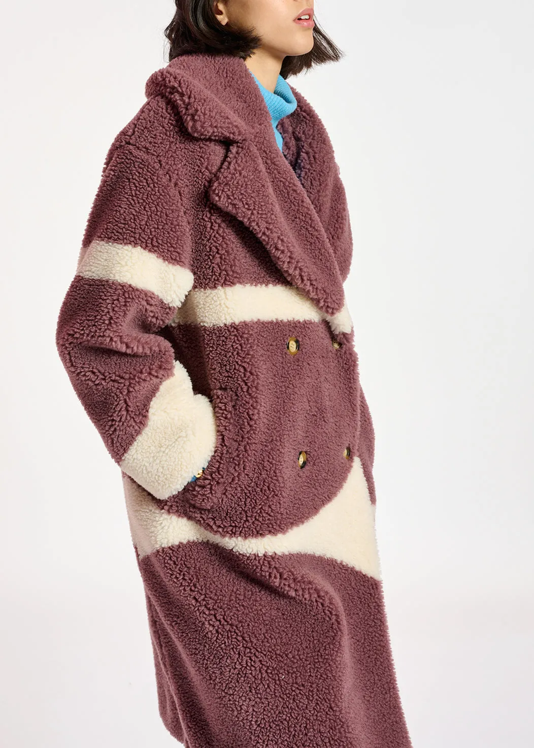 Purple and off-white teddy coat