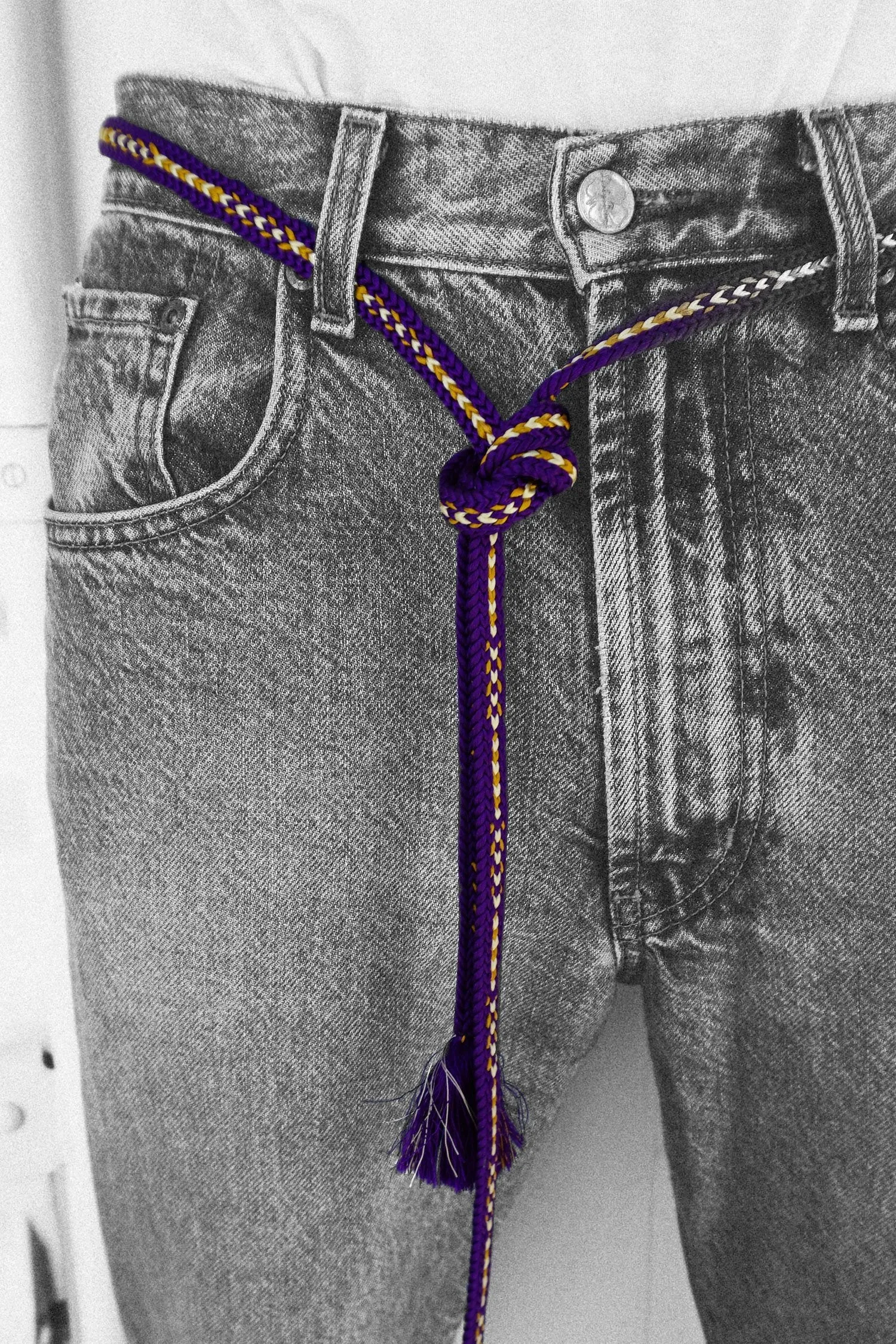 Purple White and Yellow Kimono Obi Belt