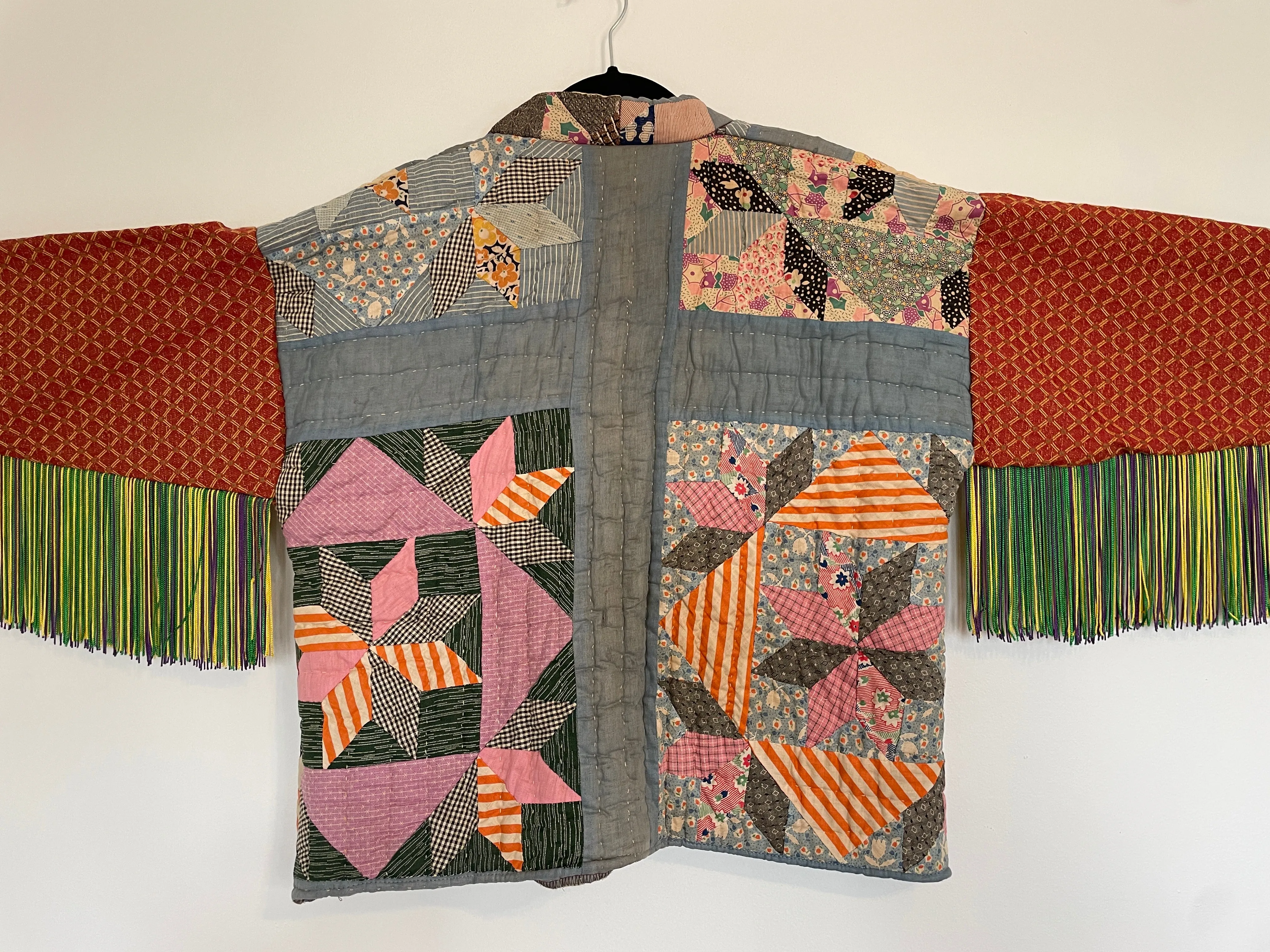 Quilted Caftan with Mardi Gras colored Fringe