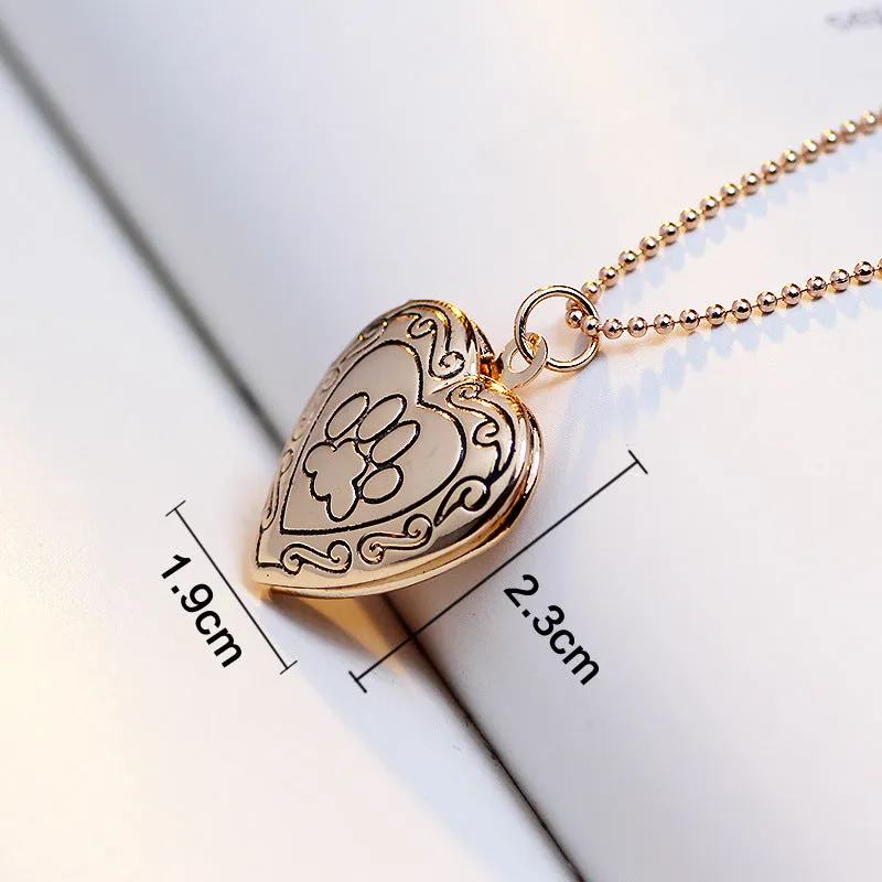 "Cherish in Heart" Locket Paw Print Necklace
