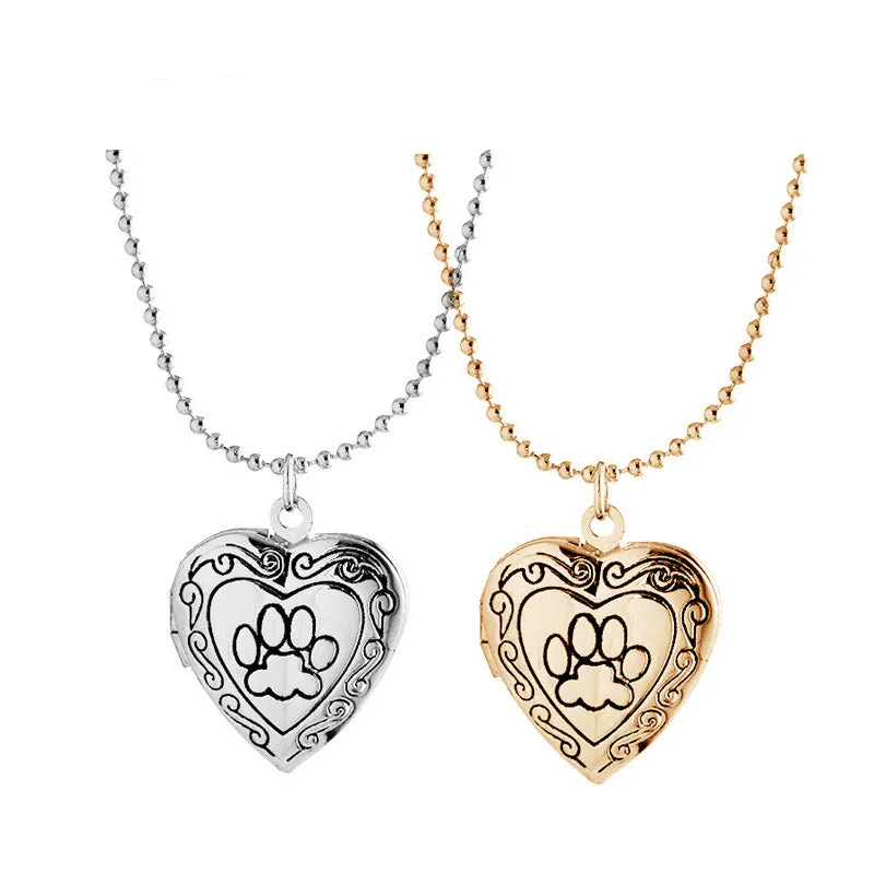 "Cherish in Heart" Locket Paw Print Necklace