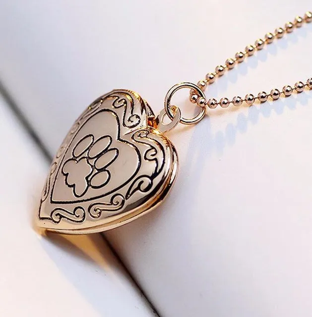 "Cherish in Heart" Locket Paw Print Necklace