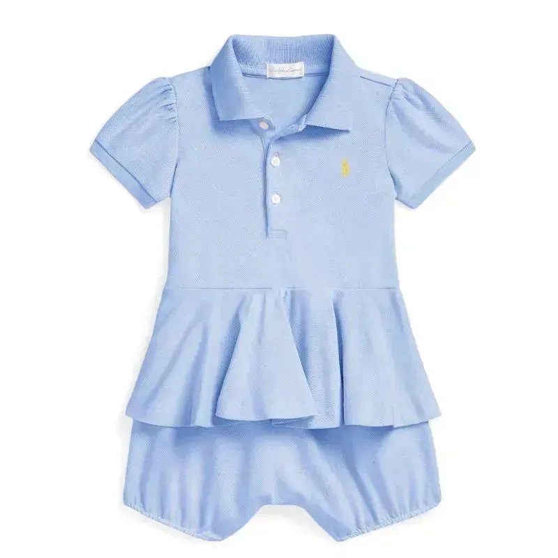 Ralph Lauren Baby - Short de malha elástica de manga curta Peplum Bubble Shortall