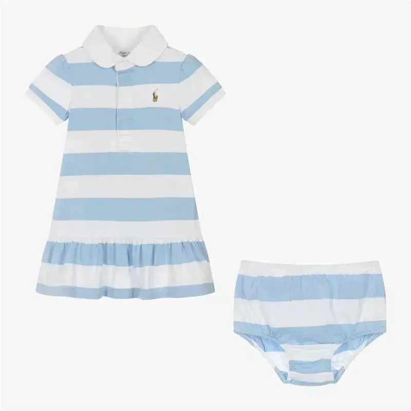 Ralph Lauren Baby - Vestido polo peplum de malha de rugby de manga curta