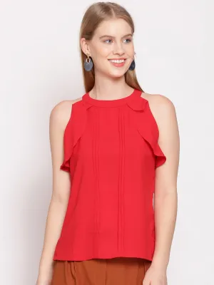 Red Solid Ruffle Top