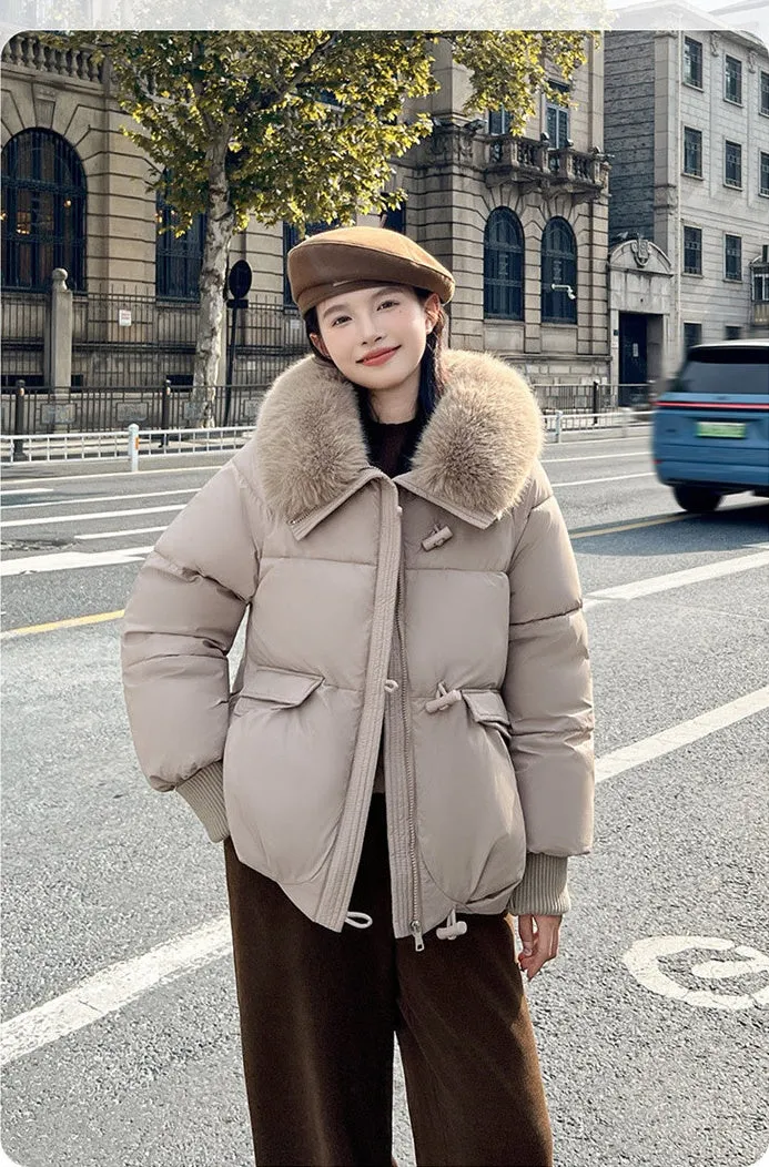 Relaxed-fit Solid Puffer Jacket for Women Featuring a Quilted Design