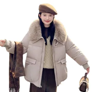 Relaxed-fit Solid Puffer Jacket for Women Featuring a Quilted Design
